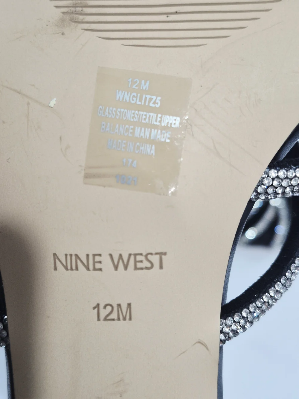 Nine West Black Heeled Slide Sandals with Silver Crystal Straps Size 12